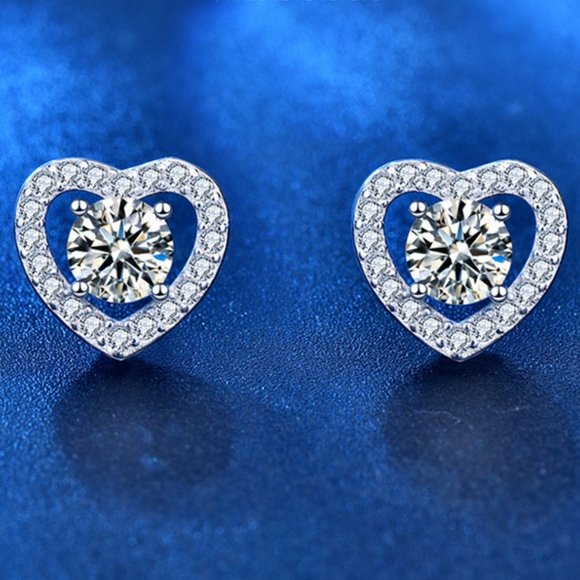 Certified 1 ct. t.w. Moissanite Diamond Heart Halo Stud Earrings NEW - Picture 3 of 11